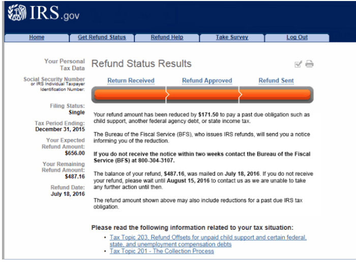 Refund irs status check will tax return where look like amount example know use reduced money owed some minutes